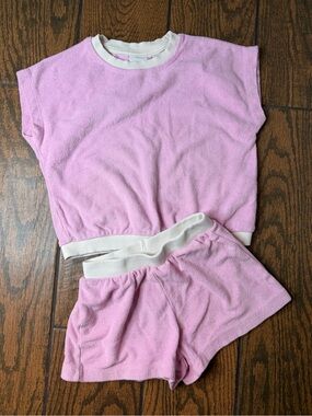 Zara Pink and White Short Sleeve Terry Pajama Set for Kids